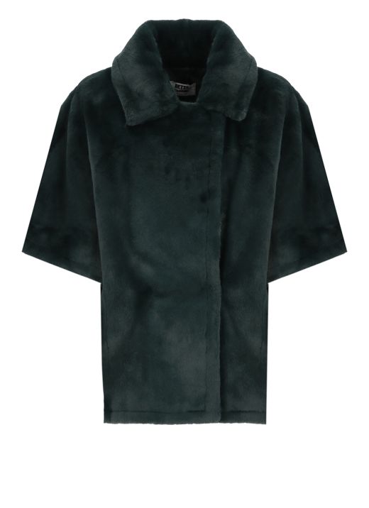 Eco-fur double breasted poncho