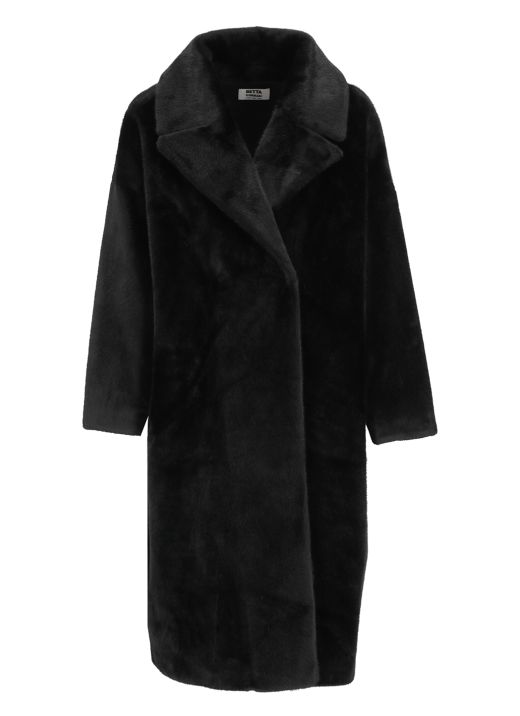 Eco-fur double breasted coat