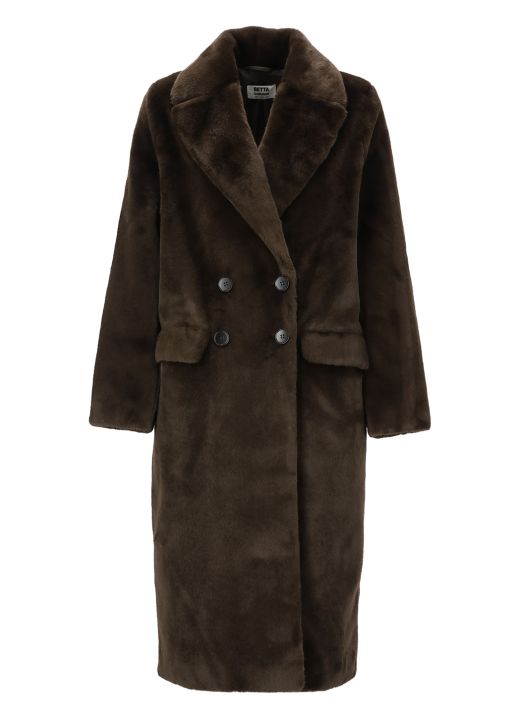 Eco-fur double-breasted coat
