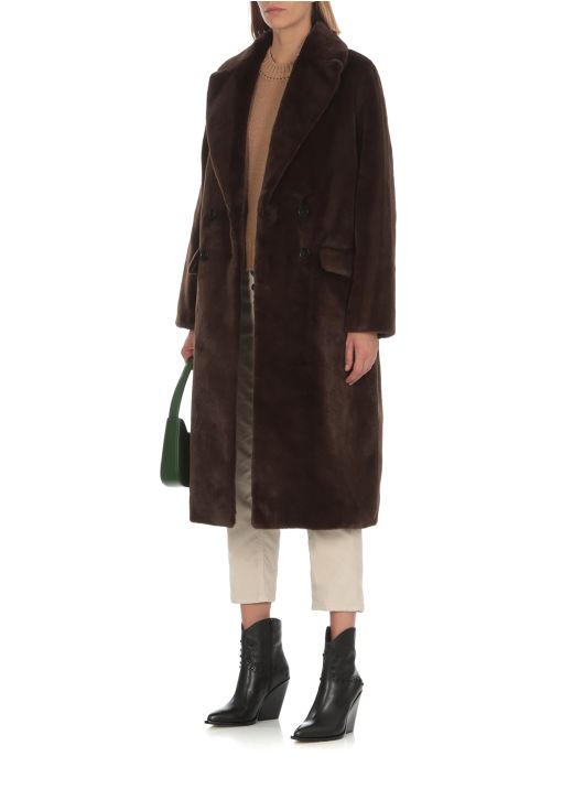Eco-fur double-breasted coat