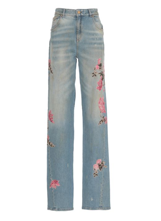 Jeans con ricamo floreale