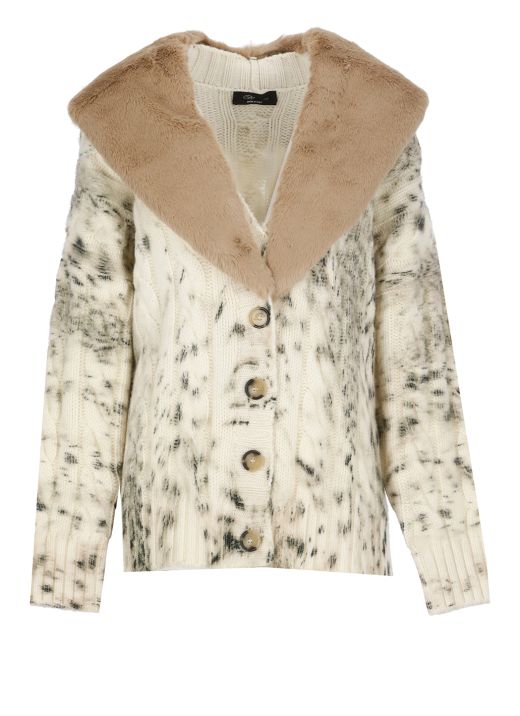 Wool cardigan with faux fur