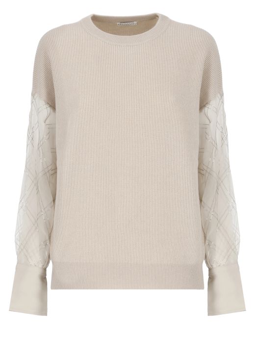 Sweater with Dazzling Embroidery Crispy silk sleeves