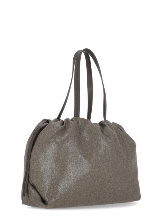 Lame' wool soft shopper bag with monili