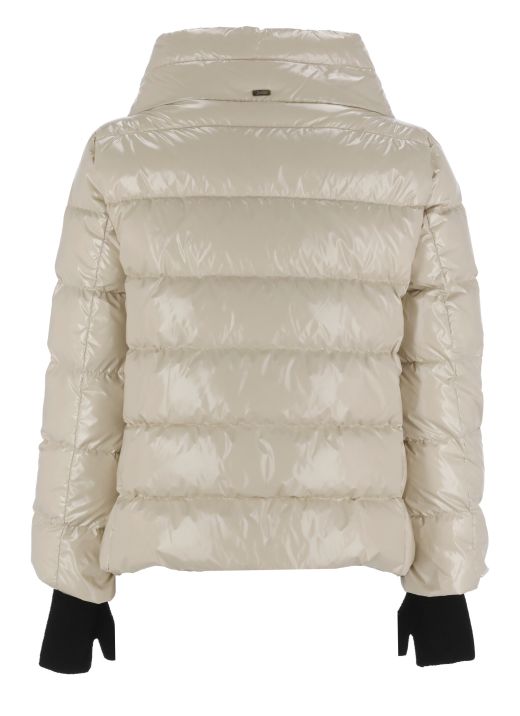Down jacket with included gloves