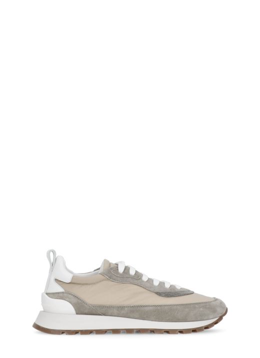 Suede and taffeta sneakers