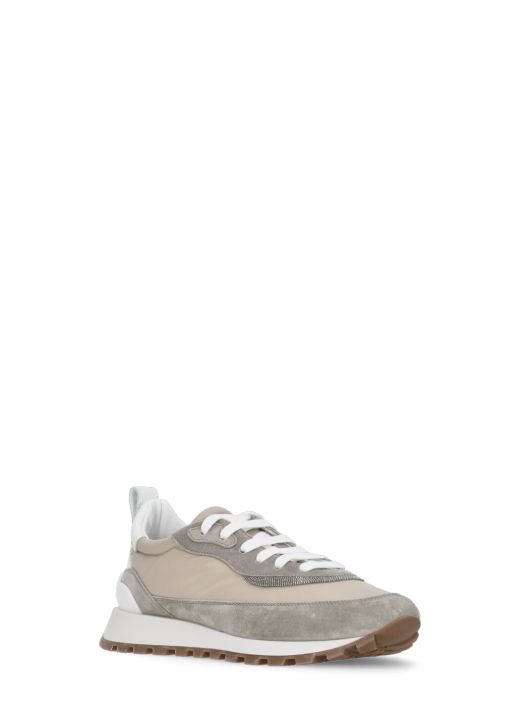 Suede and taffeta sneakers