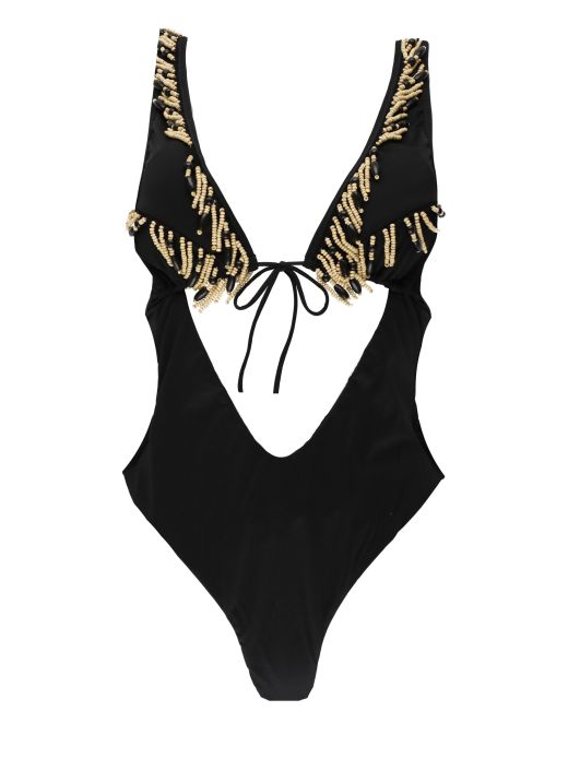 One-piece swimsuit with beads