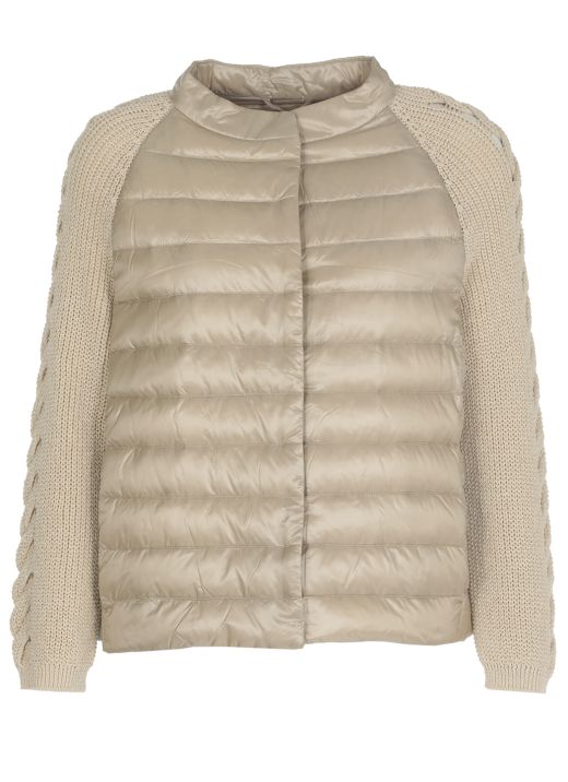 Down jacket with knit sleeves