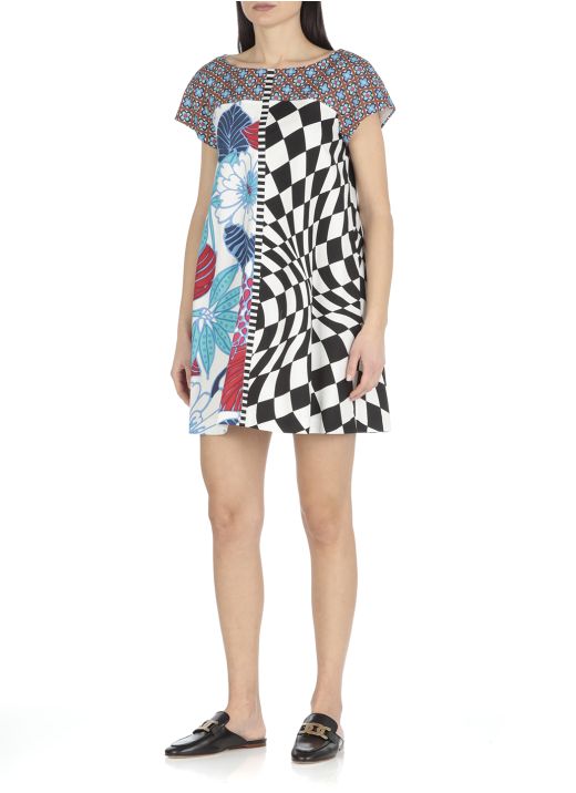 Dress with geometric and floral print