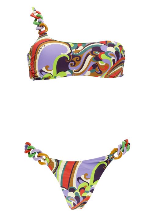 One-shoulder bikini with print