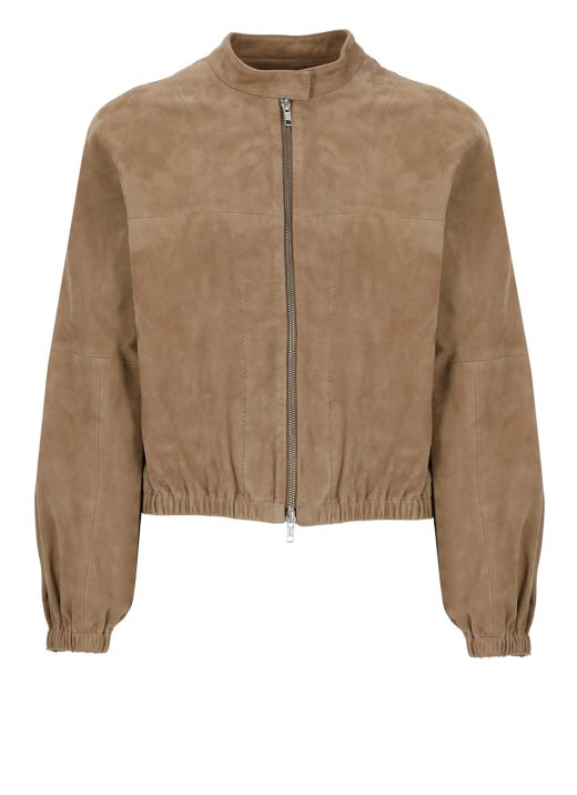 Suede leather bomber jacket