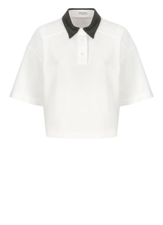 Cotton cropped polo shirt