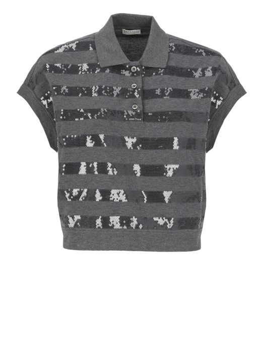 Cotton polo shirt with sequins