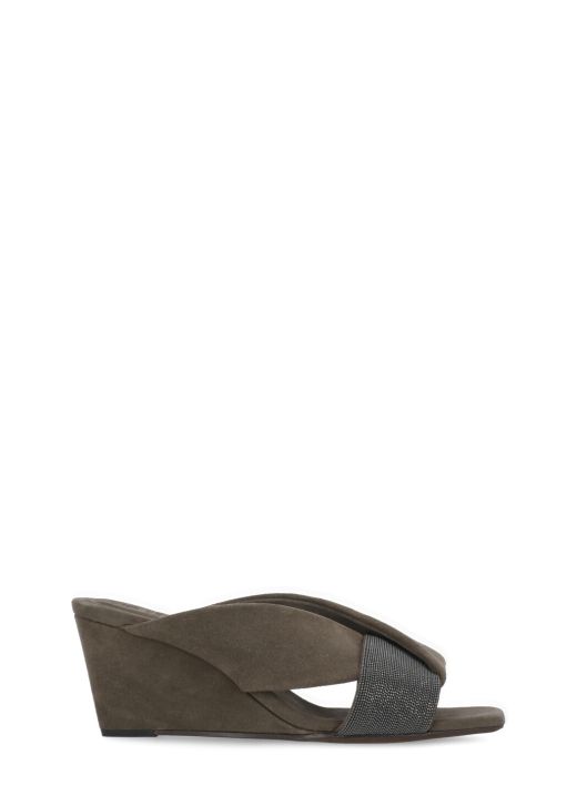 Suede leather wedge shoes