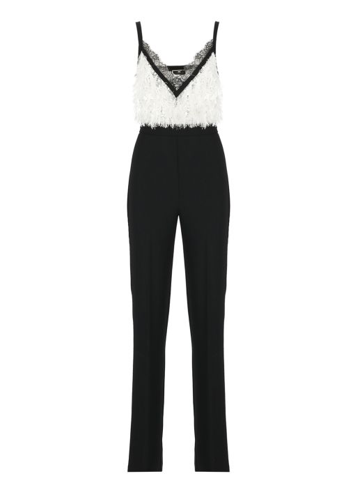Crepe jumpsuit with embroidered top