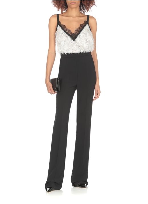 Crepe jumpsuit with embroidered top